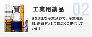 工業用薬品 さまざまな産業分野で、 産業用原料、副資材として幅広くご提供しています。